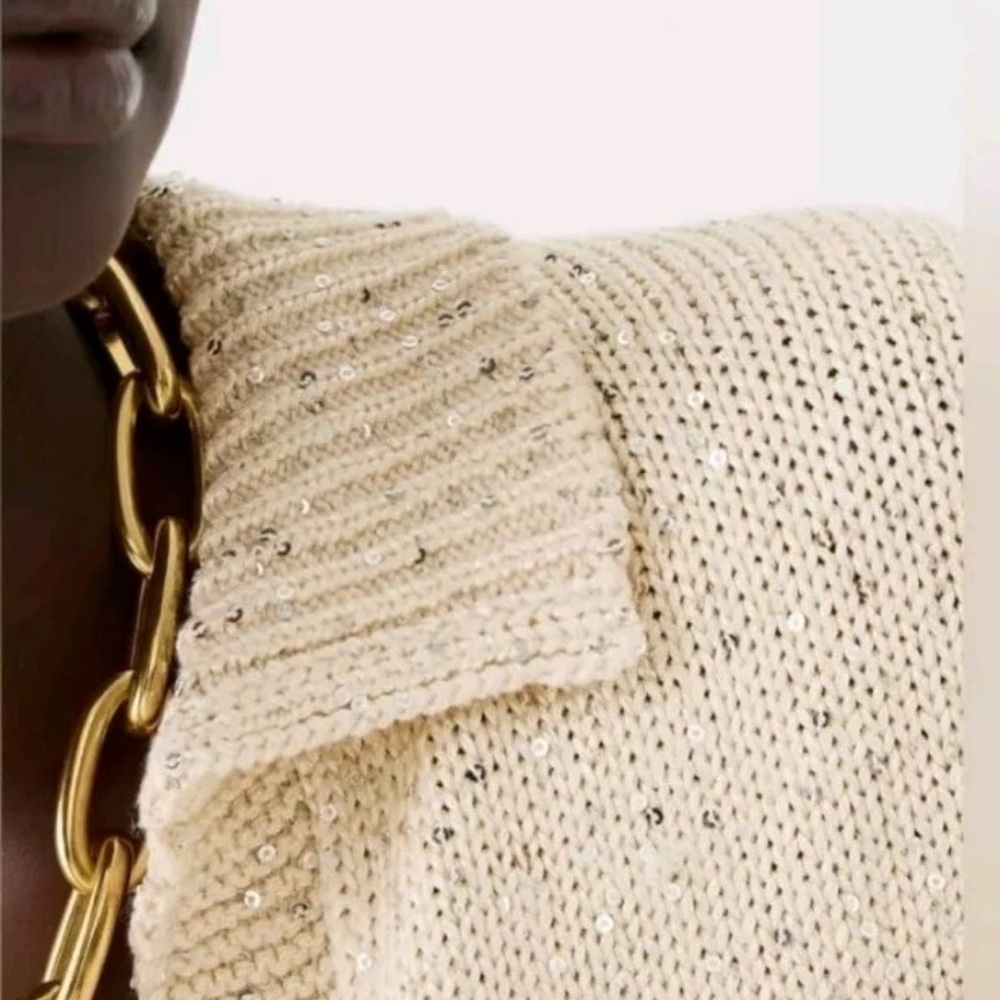 J.Crew Natural Sequin Polo Pullover Sweater XL - Picture 2 of 10
